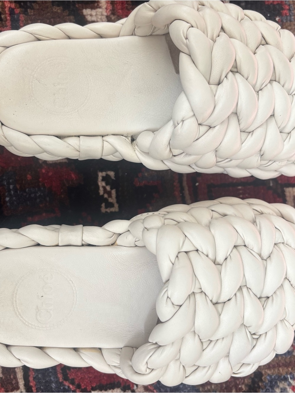 Chloe Braided White Slide Sandals